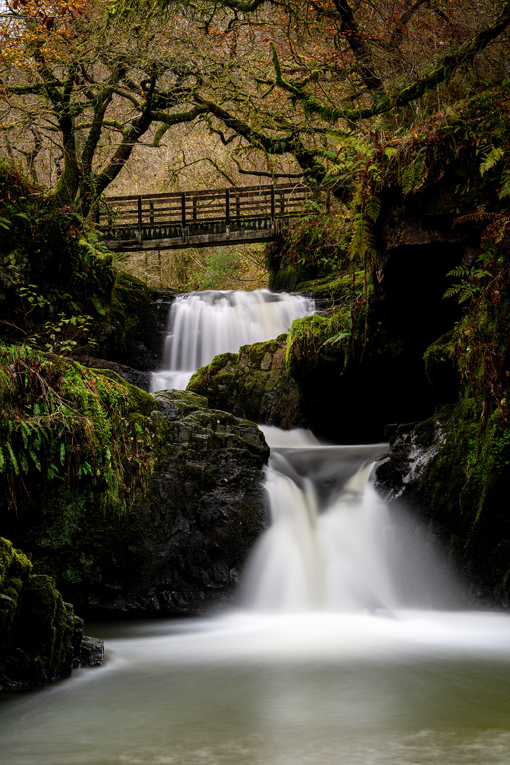 Craig y Ddinas, Wales. Waterfall in Autumn